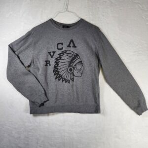 RVCA Gray Graphic Sweatshirt Men's Small Crewneck Pullover Native Head‎ Logo
